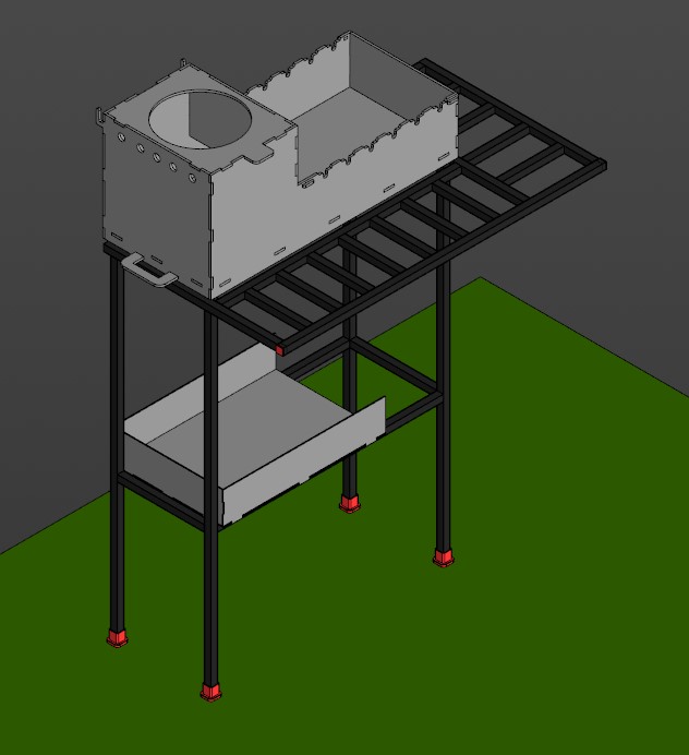 3D модель Мангал 700х300х311мм Сталь 6мм. + подставка со столешницей. Общий габарит 972х550х1318мм