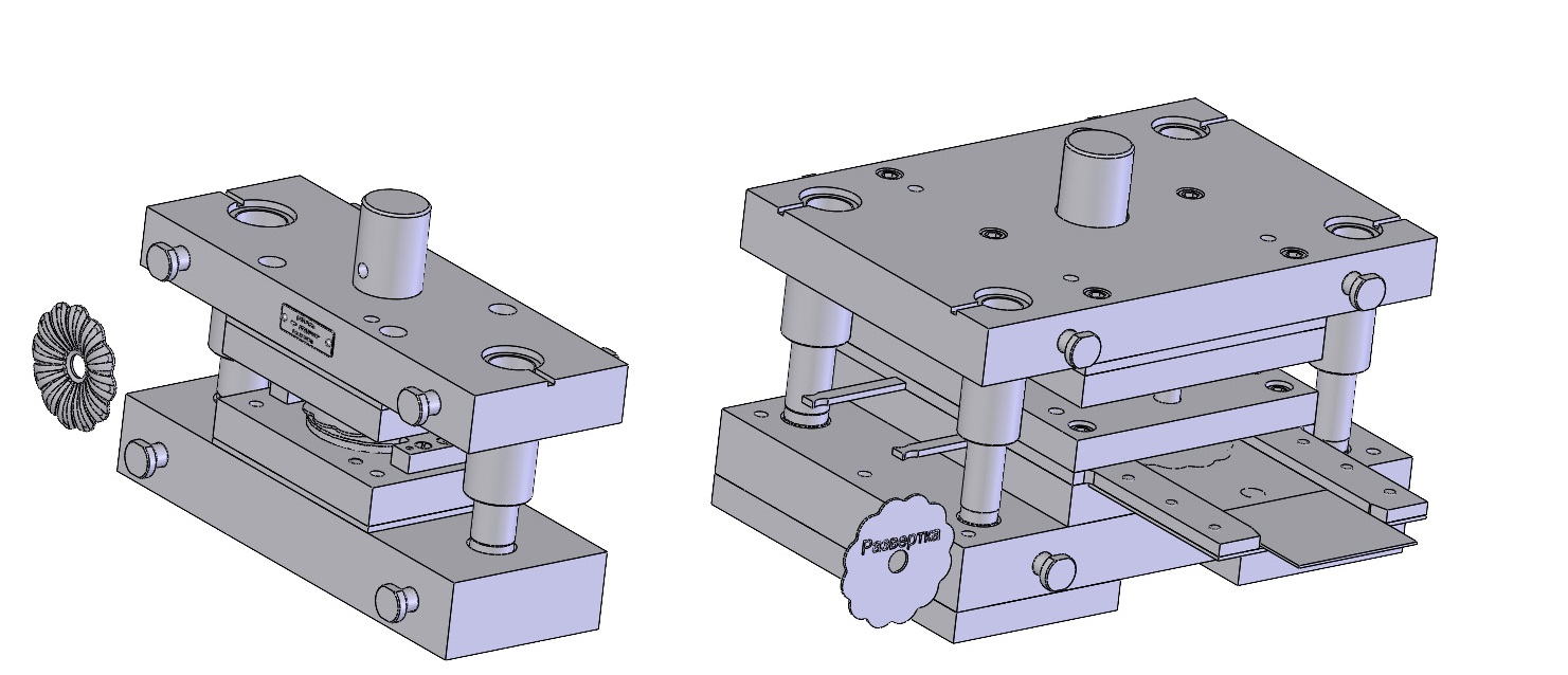 3D модель Комплект штампов для вырубки и гибки детали ромашка с историей построений