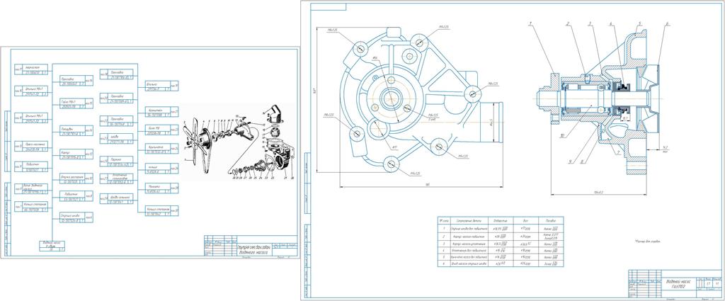Чертеж Водяной насос ГАЗ 3102