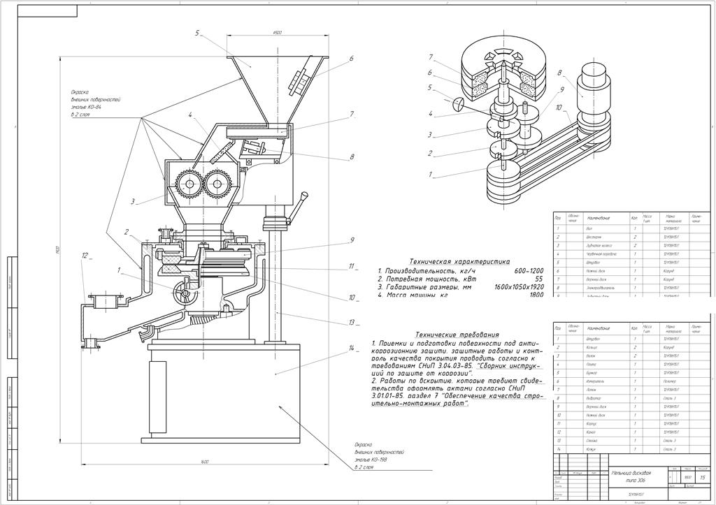 Чертеж Дисковая мельница