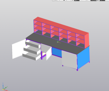 3D модель Слесарный верстак с ящиками и полками