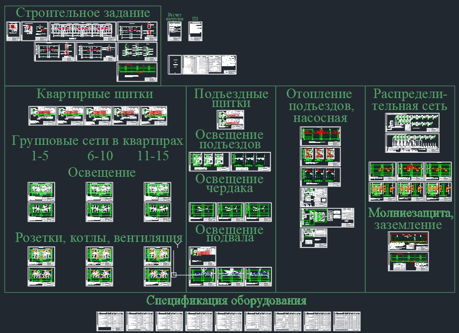 Чертеж Силовое электрооборудование и освещение многоквартирного дома