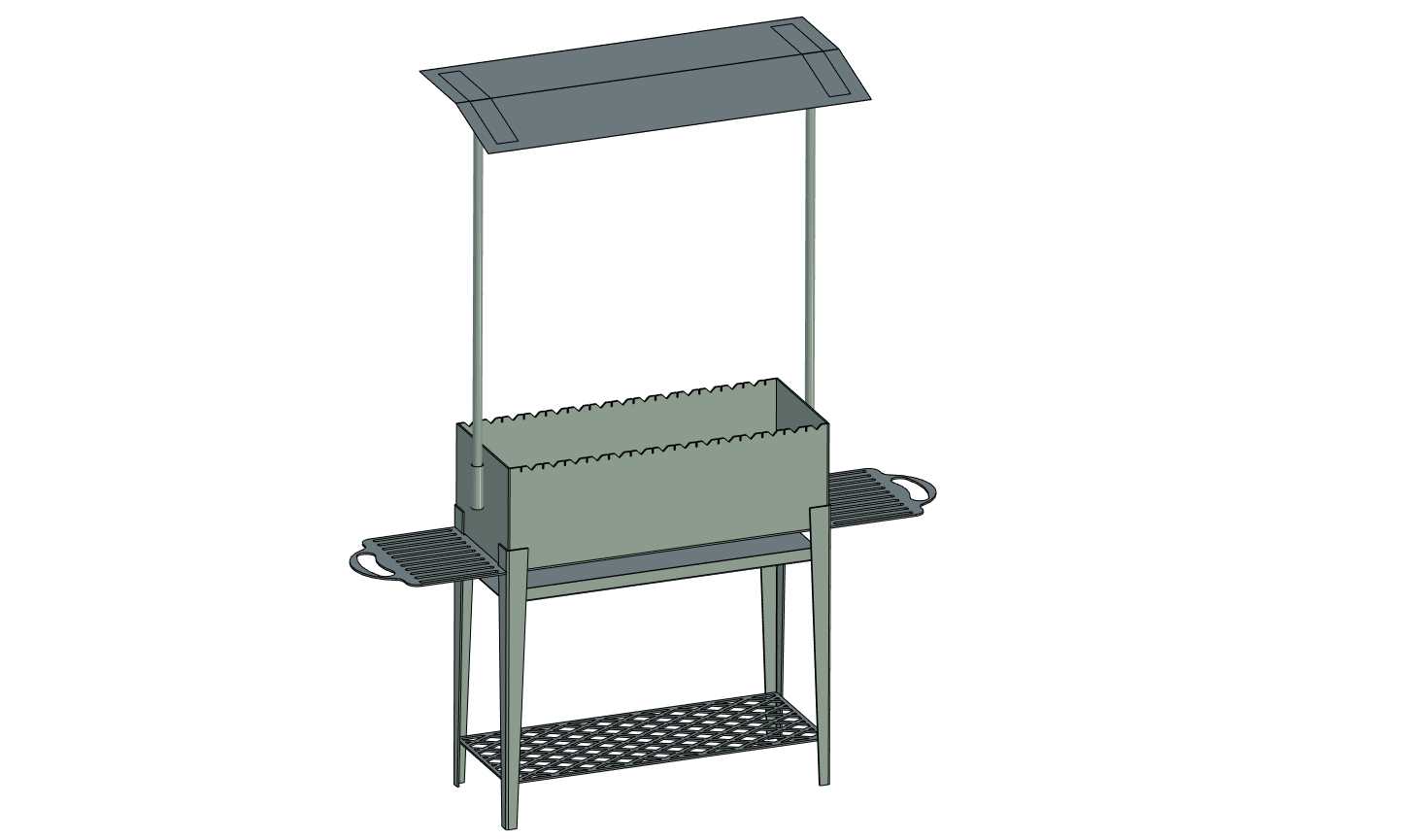 3D модель Мангал стационарный высотой 1650 с крышей