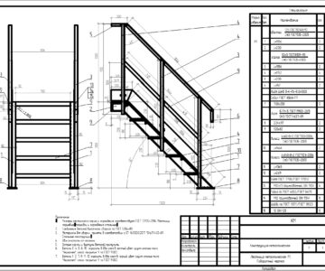 Чертеж Лестница металлическая маршевая. Габаритный чертеж