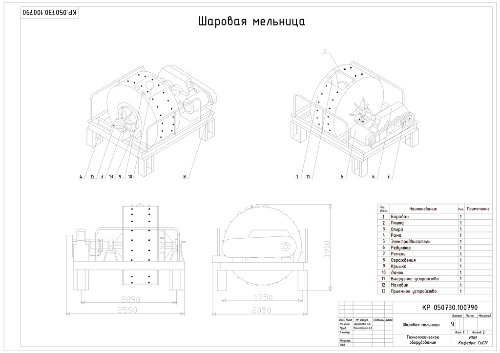 Чертеж Шаровая мельница
