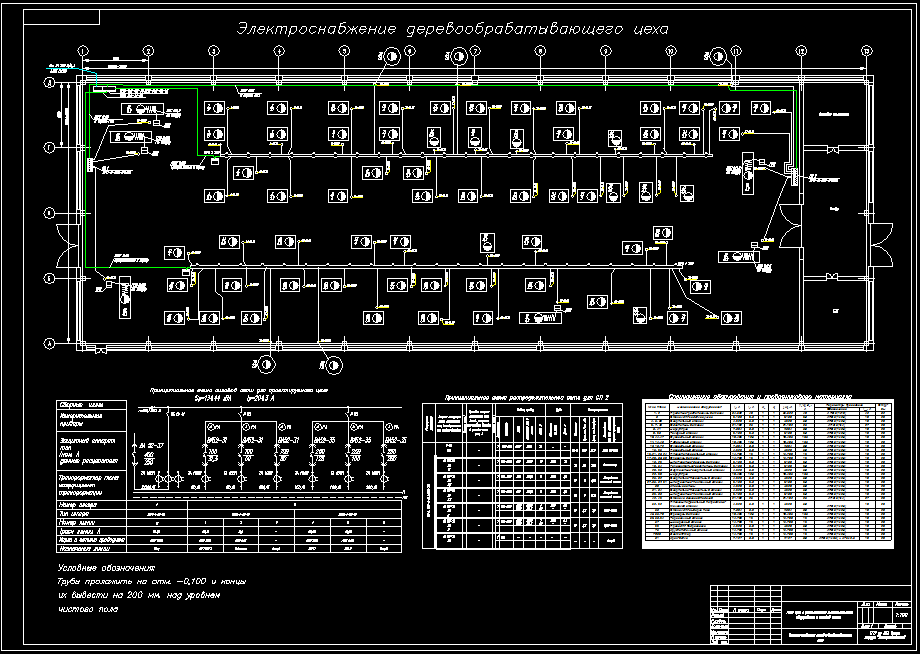 Чертеж Электроснабжение деревообрабатывающего цеха