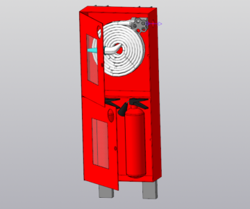 3D модель Шкаф пожарный ШПК-320 Л (к) с краном, рукавом, стволом, ГМ и огнетушителями