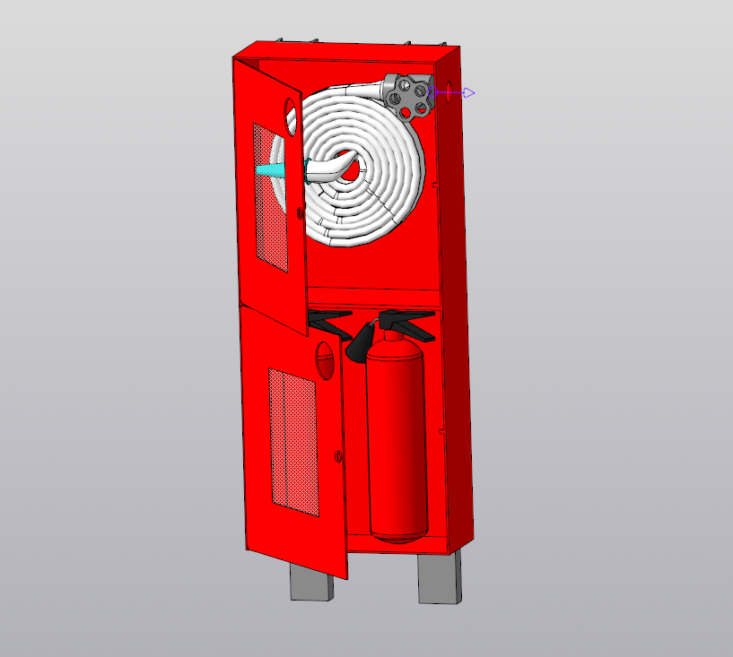 3D модель Шкаф пожарный ШПК-320 Л (к) с краном, рукавом, стволом, ГМ и огнетушителями