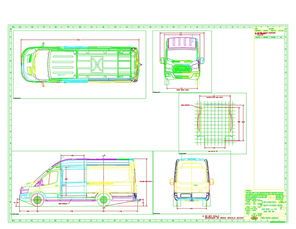 Чертеж Габаритный чертеж Ford Transit L4H3