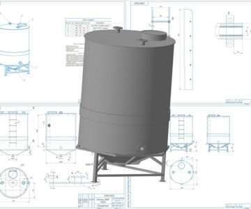 3D модель Емкость в стальной корзине D1800 H2500мм.,с конусным дном h300мм, V- 5,5 м3