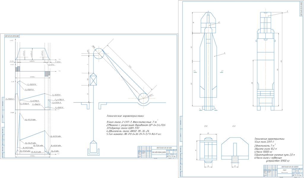 Чертеж Двухскиповая установка с цилиндрическими барабанами