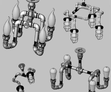 3D модель Люстры из стальных фитингов