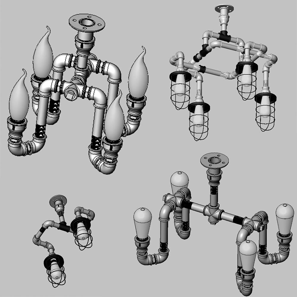 3D модель Люстры из стальных фитингов