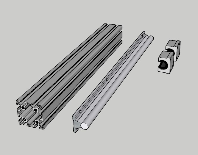 3D модель Профиль 60х60мм + цилиндрический рельс на опоре SBR16 + коретки