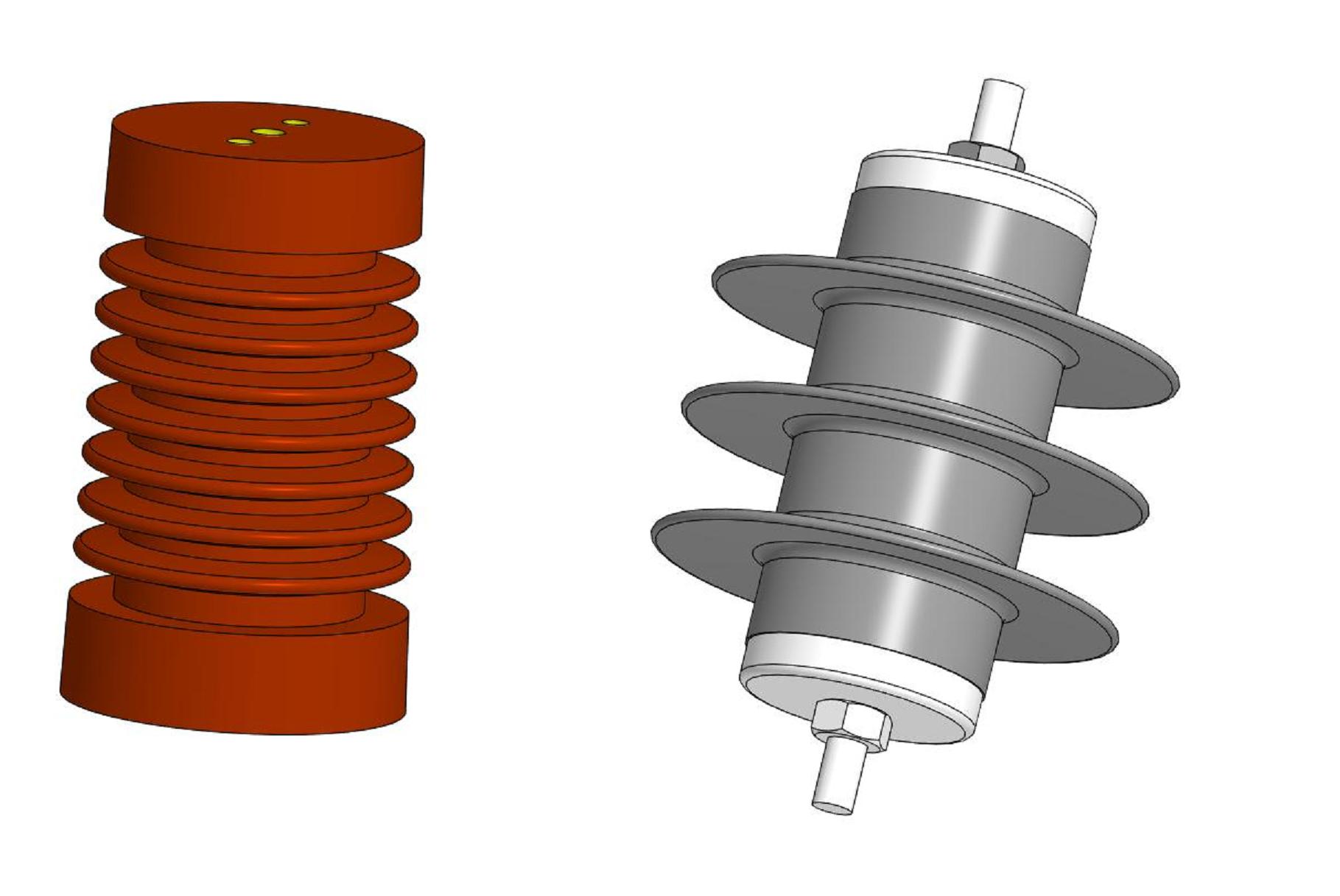 3D модель Ограничитель перенапряжения YH5WR_10 и изолятор опорный полимерный ZJ-10Q85X140