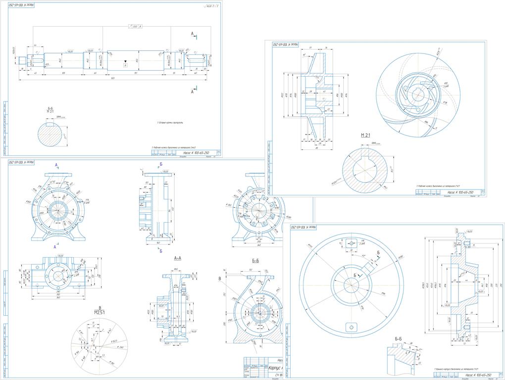 Чертеж Детали насоса К 100-65-250