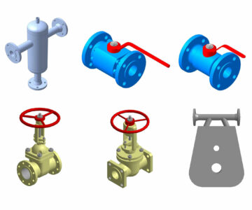 3D модель Элементы гидросистем: задвижки, краны шаровые, сепаратор, расходомер кариолесовый
