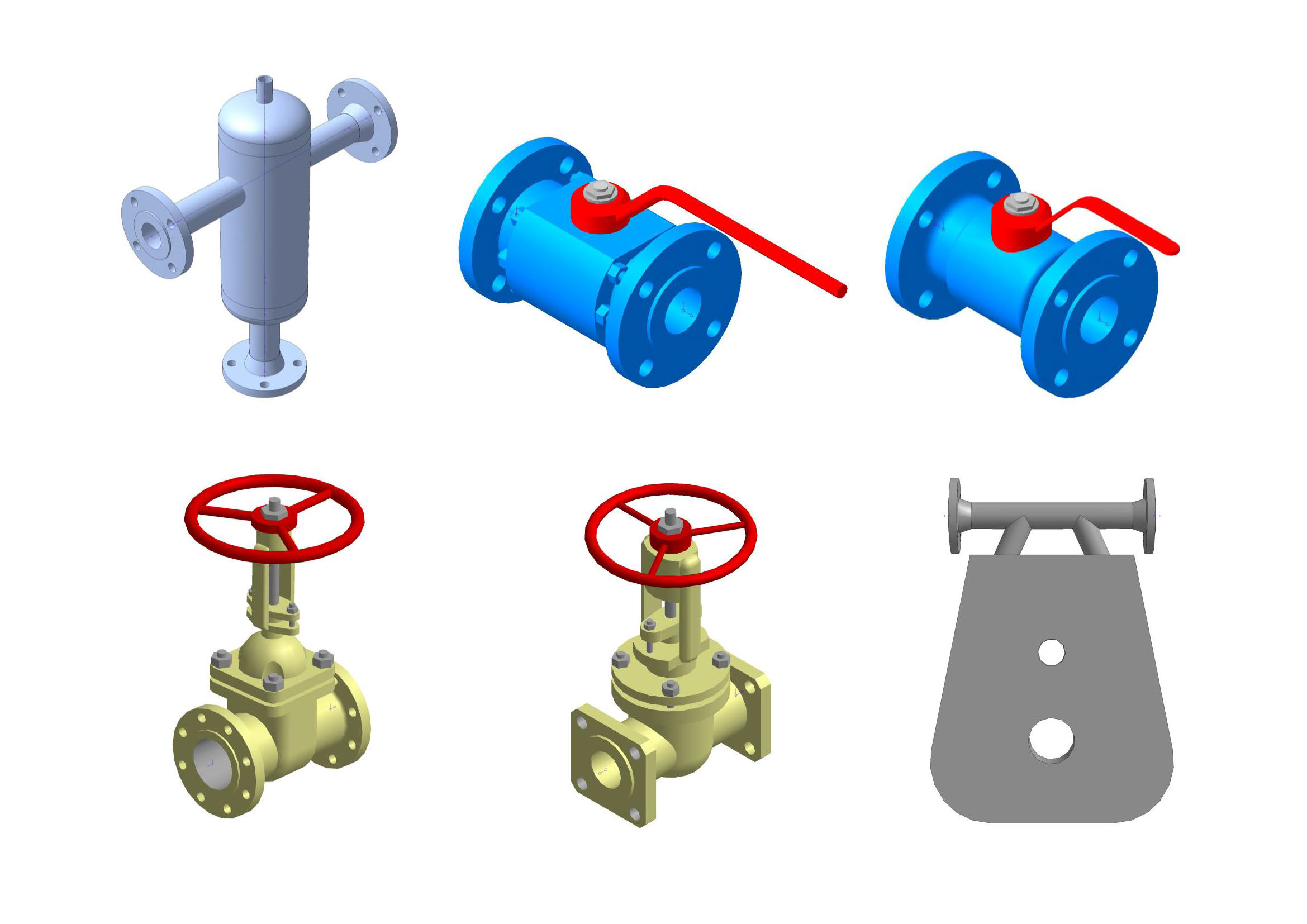 3D модель Элементы гидросистем: задвижки, краны шаровые, сепаратор, расходомер кариолесовый