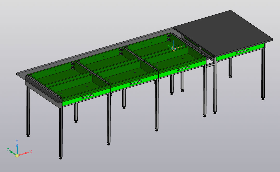 3D модель Лабораторный стол с выдвижными ящиками (8шт)