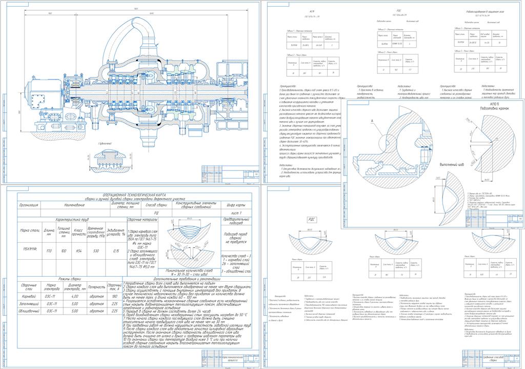 Чертеж Разработка технологии восстановления выборки в литом корпусе паровой турбины ручной электродуговой сваркой