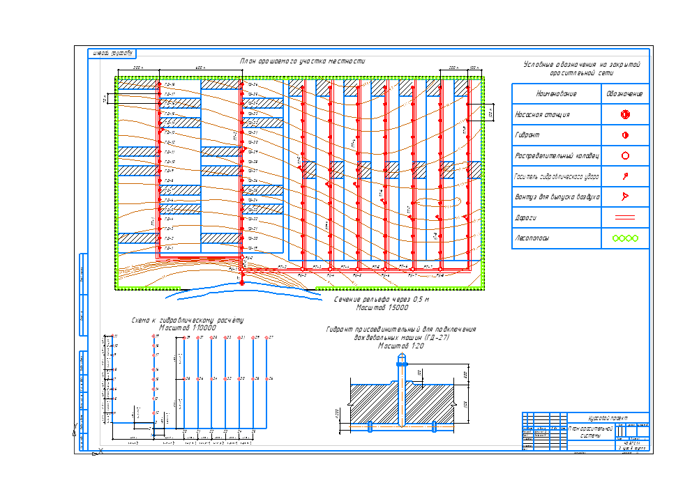 Чертеж Проектирование оросительной дождевальной системы в Кормянском районе