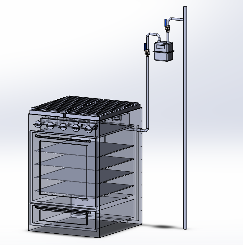 3D модель Газовая плита с газовым счетчиком