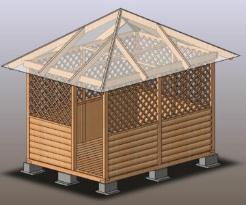 3D модель Беседка садовая 2,5х3,5 м с четырёхскатной шатровой крышей