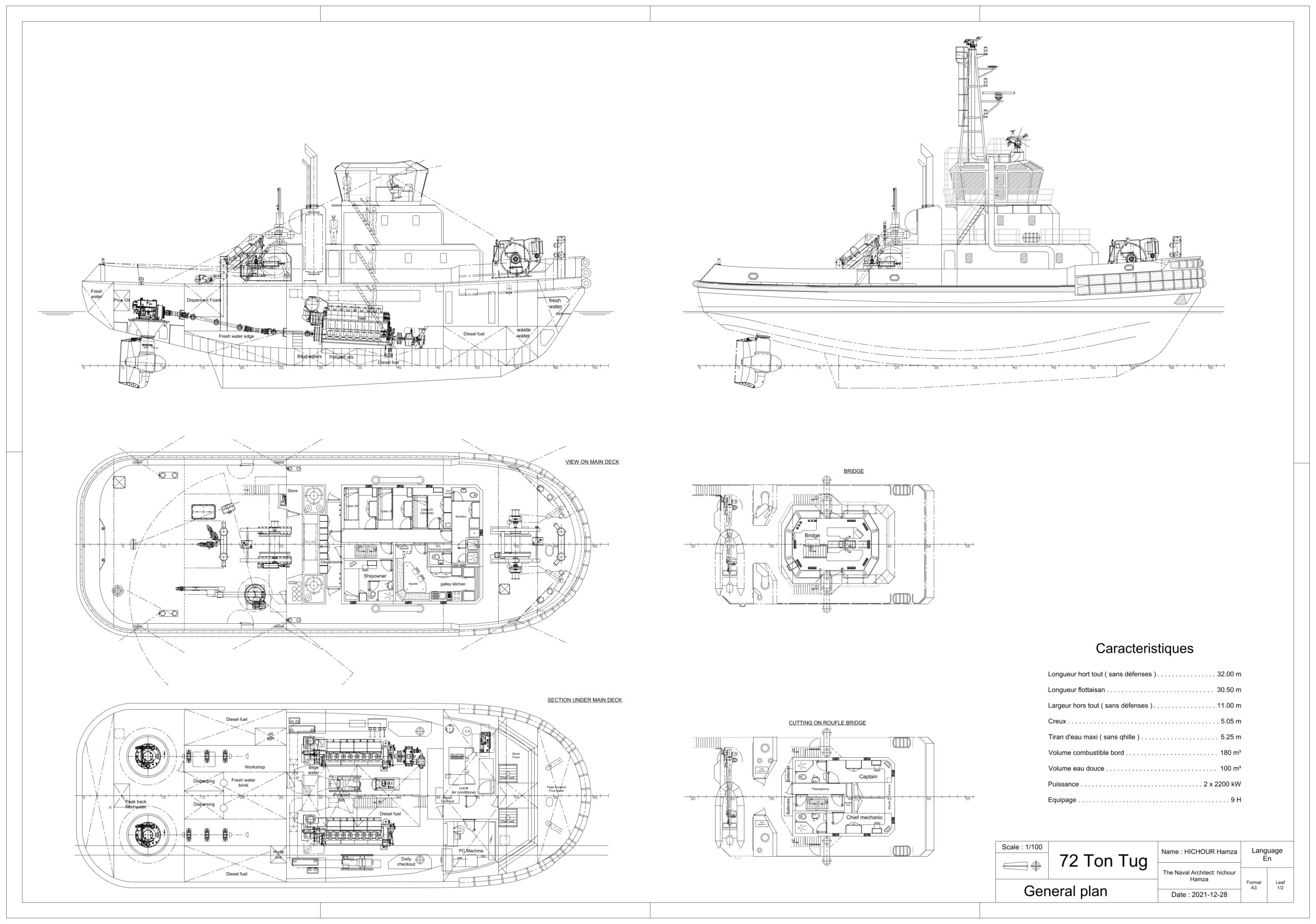 Чертеж Многоцелевой портовый буксир TUG PUSH - 72 t BP