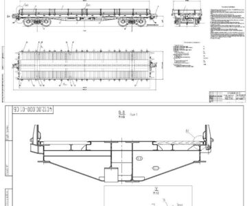 Чертеж Вагон-платформа универсальная. Модель 13-4012