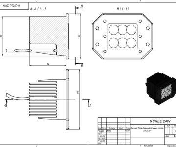 3D модель Врезная фара дополнительного света 6 CREE 24W - широкий луч