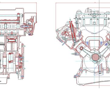 Чертеж Продольный и поперечный разрезы двигателя PSA - Peugeot и Citroën ZPJ4
