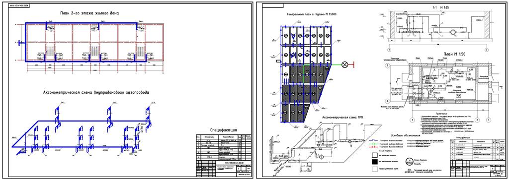 Чертеж Газификация района города, гидравлический расчёт и чертеж кольцевой системы газоснабжения, гидравлический расчёт и чертеж внутридомового газопровода