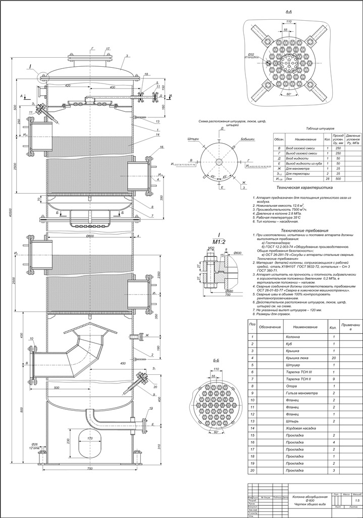 Чертеж Абсорбционная колонна диаметром 600