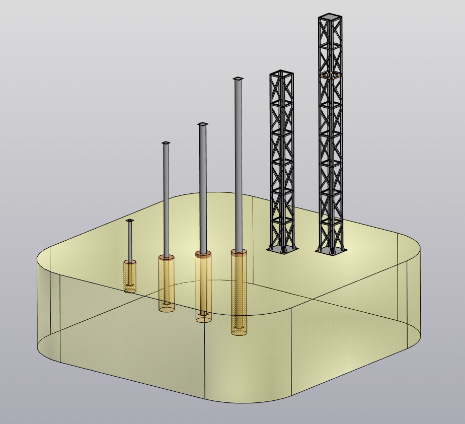 3D модель Опоры наружного трубопровода высотой 1,5м /4м / 4,5м / 6м с раскладками по фундаментам