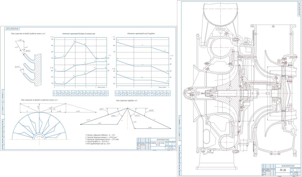 Чертеж Расчет турбокомпрессора судового дизельного двигателя мощностью 9000 кВт
