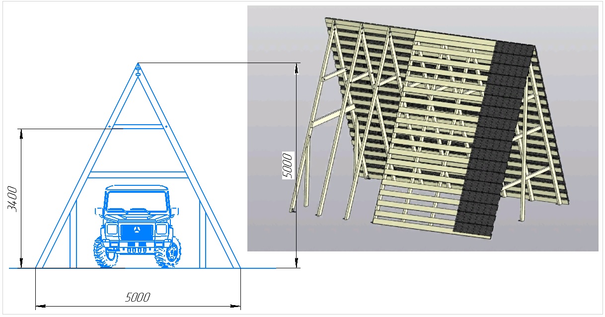 3D модель Компактный гараж на одну машину с А-образной рамой