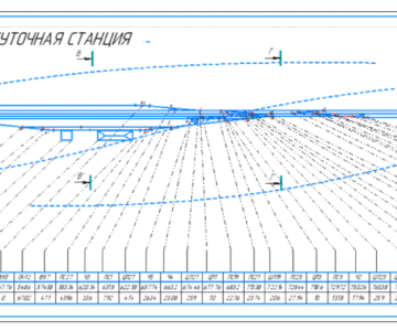 Чертеж Промежуточная станция полупродольного типа с двумя главными путями