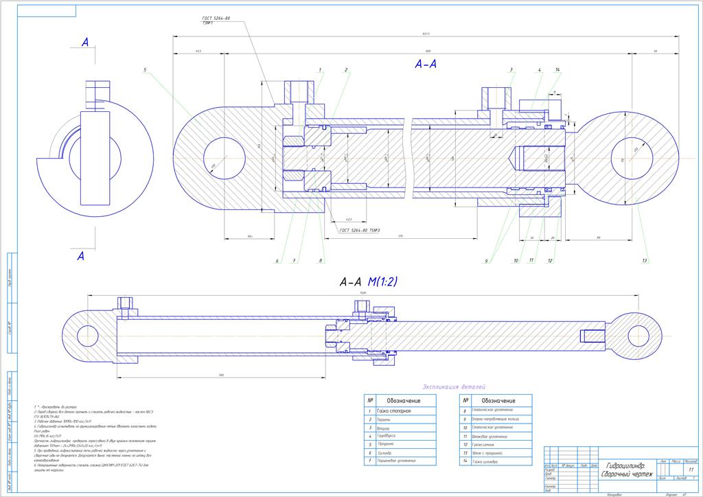 Чертеж Гидроцилиндр (Рабочее давление 10МПа)