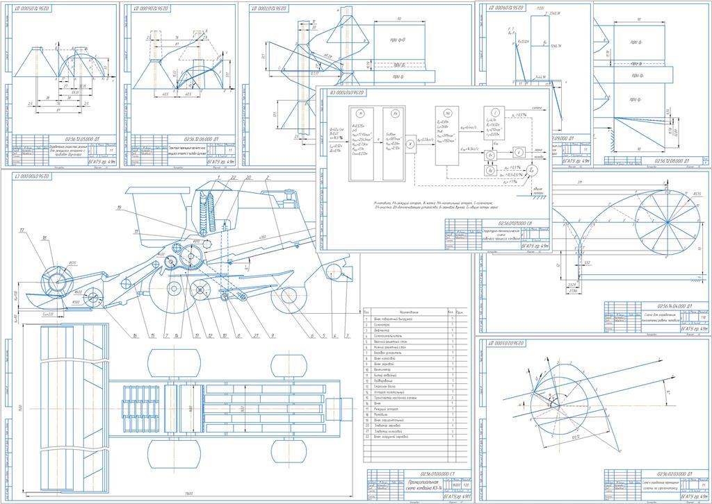 Чертеж Расчет параметров рабочих органов и построение схемы зерноуборочного комбайна с анализом режущего аппарата