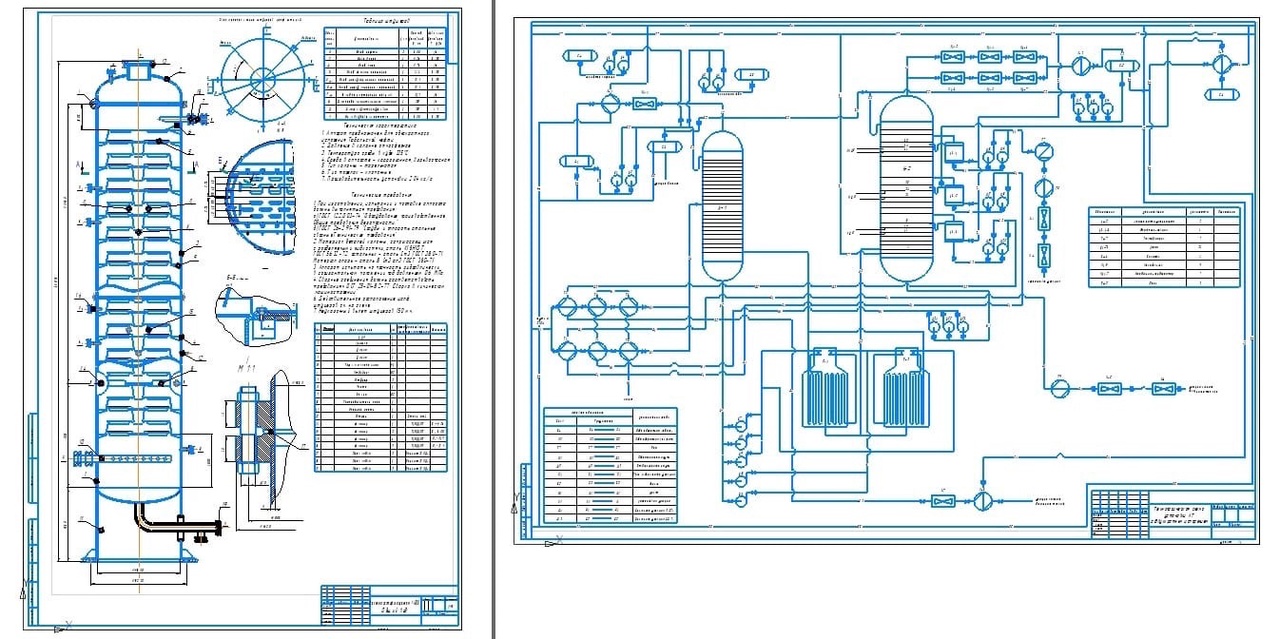 Чертеж Расчет ректификационной установки непрерывного действия с двухкратным испарением производительностью  6 млн т в год