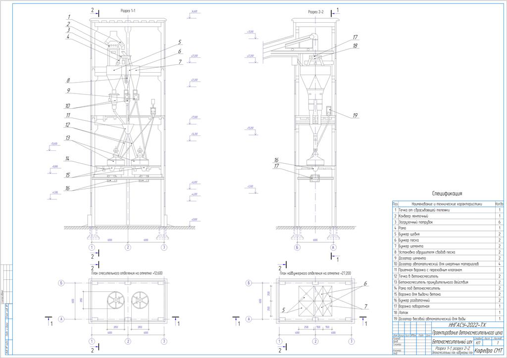 Чертеж Проектирование бетоносмесительного цеха завода железобетонных изделий производительностью 35 тыс. м3/год