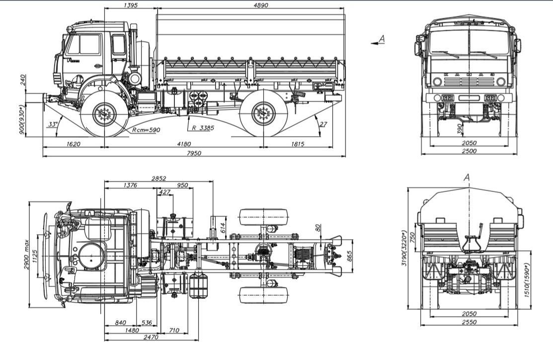 Чертеж Габаритный чертеж Камаз 4350