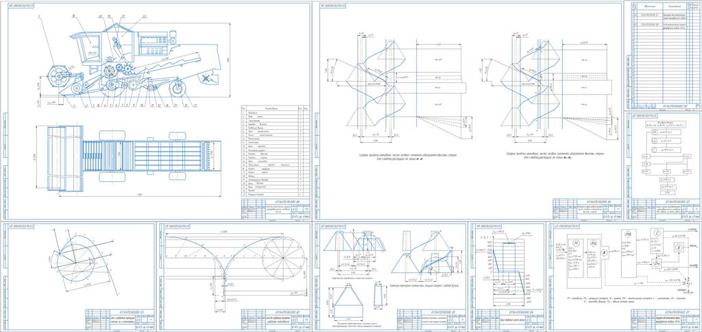 Чертеж Определить основные параметры настройки рабочих органов и производительности зерноуборочного комбайна от условий эксплуатации