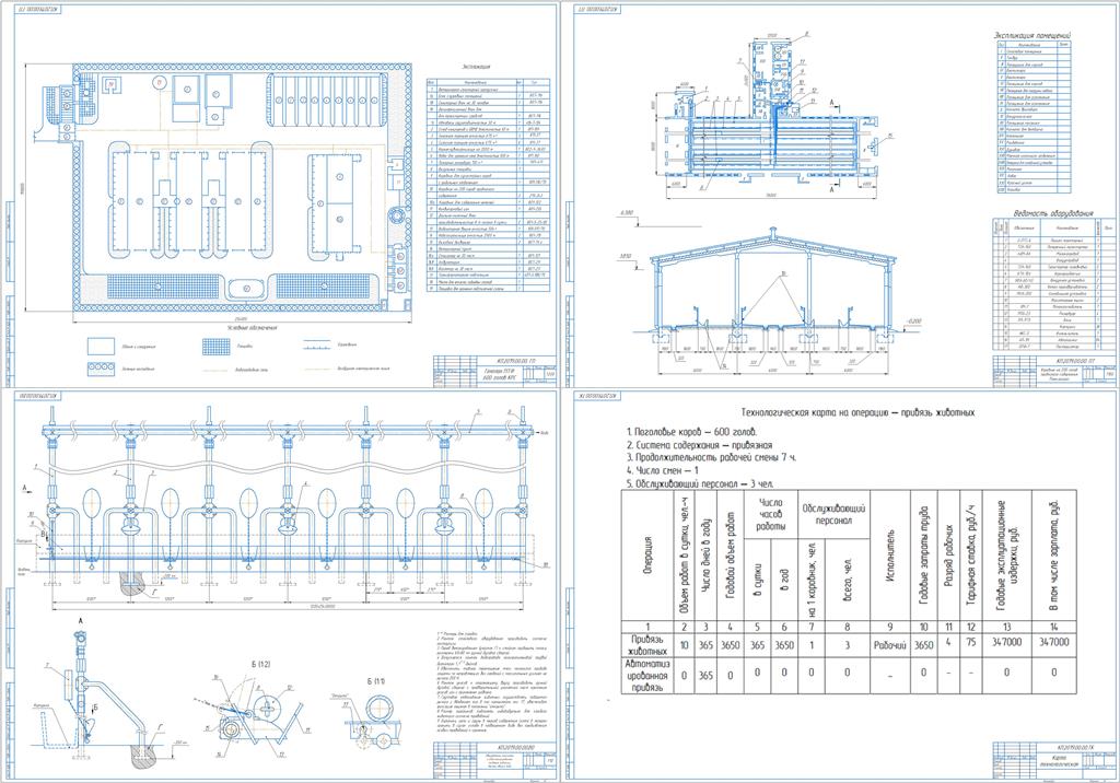 Чертеж Разработка системы привязи-отвязи животных на ферме 600 голов КРС