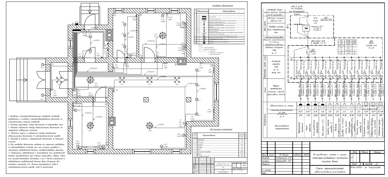 Чертеж Разработка схемы и плана электроснабжения частного жилого дома
