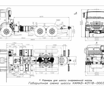 Чертеж Габаритный чертёж шасси Камаз 43118-3027-50