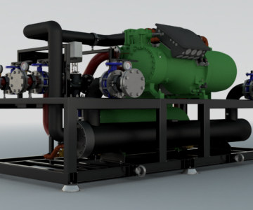 3D модель Установка охлаждения жидкости 350кВт на базе винтового компрессора с водяным охлаждением конденсатора