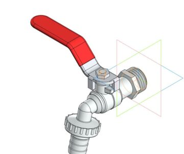 3D модель Кран шаровый, G1/2" наружная со штуцером d 15 мм.