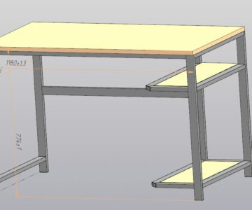 3D модель Стол из профильной трубы для ПК  1180х650х774 мм