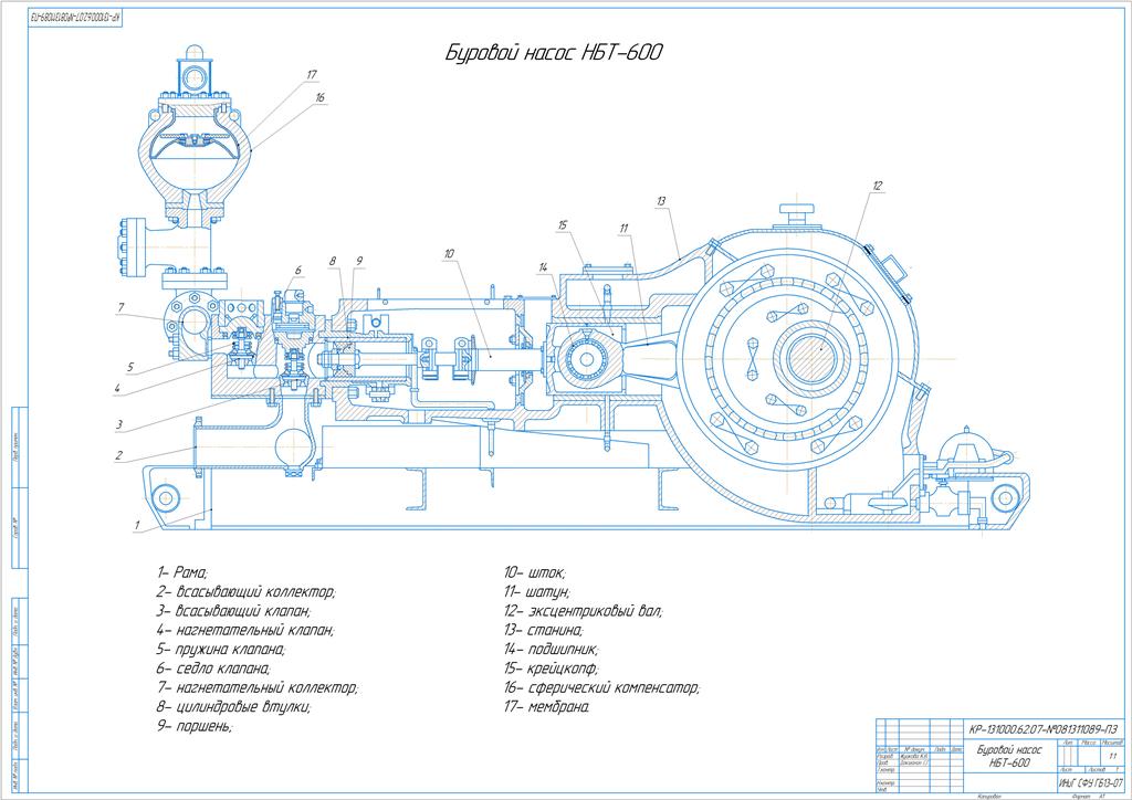 Чертеж Буровой насос НБТ-600 25 МПа